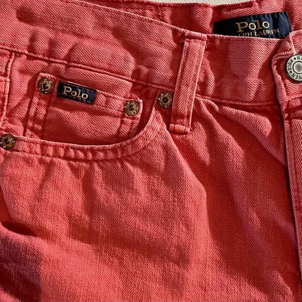 POLO Ralph Lauren Boys Red Denim Frayed Hem Bermuda Shorts 10-12